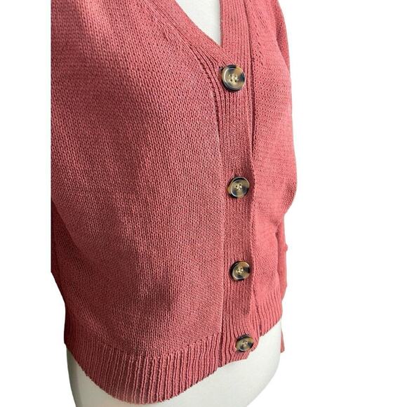 Moon & Madison Cardigan Sweater Size M V-Neck Mauve Pink Textured Button Down - Picture 5 of 9